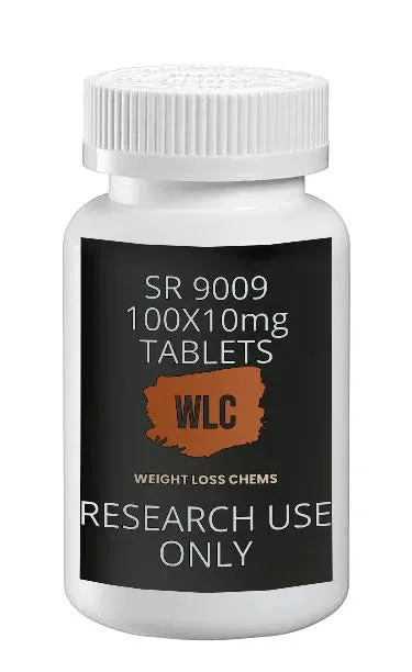 SR9009 10mg Tablets: Bottle of 100 x 10mg SR9009 tablets for research use only.