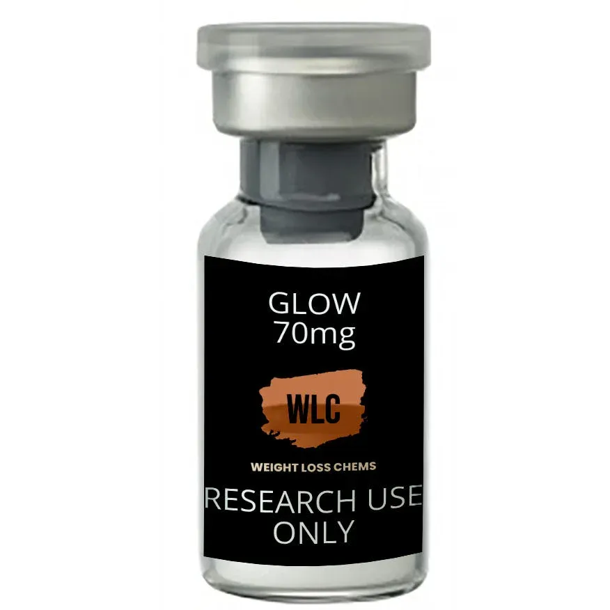 GLOW70 70mg vial: Weight Loss Chems research use only. Contains BPC-157, GHK-Cu, and TB-500.