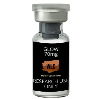 GLOW70 70mg vial: Weight Loss Chems research use only. Contains BPC-157, GHK-Cu, and TB-500.